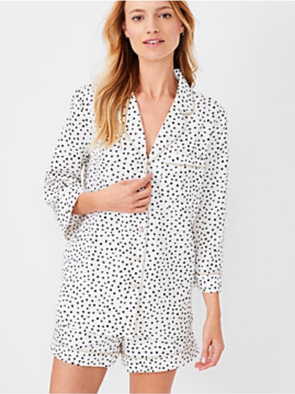 ann taylor polka dot white black pajama set